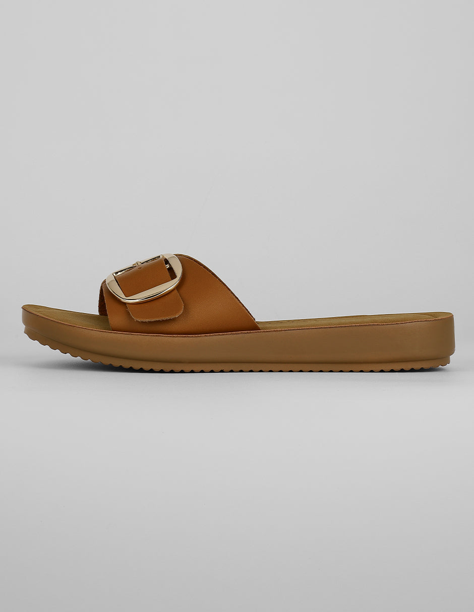 Sandalias de piso Exterior Piel vegana Color Café Para Mujer De RBCOLLECTION