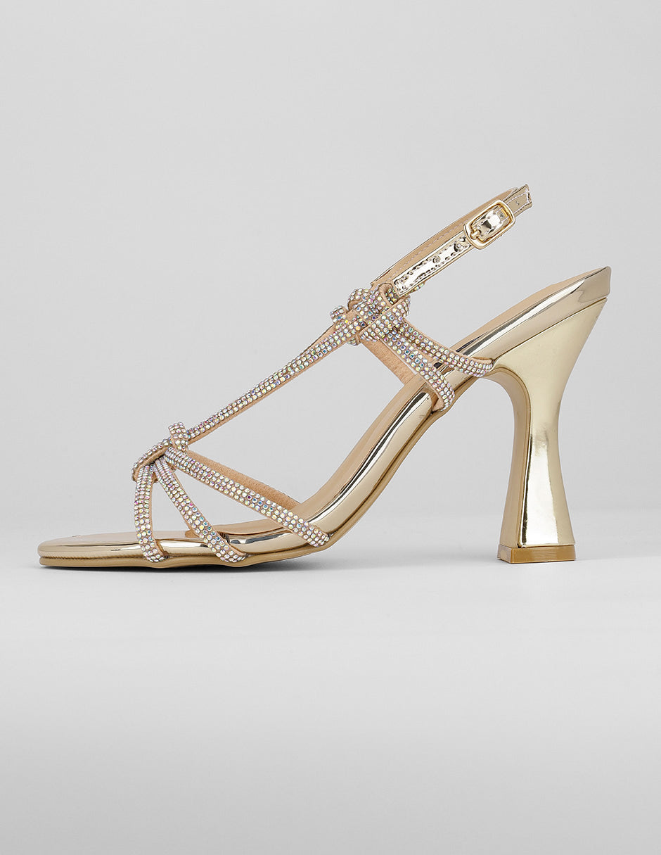 Sandalia con tacón Exterior Sintético Color Dorado Para Mujer De RBCOLLECTION