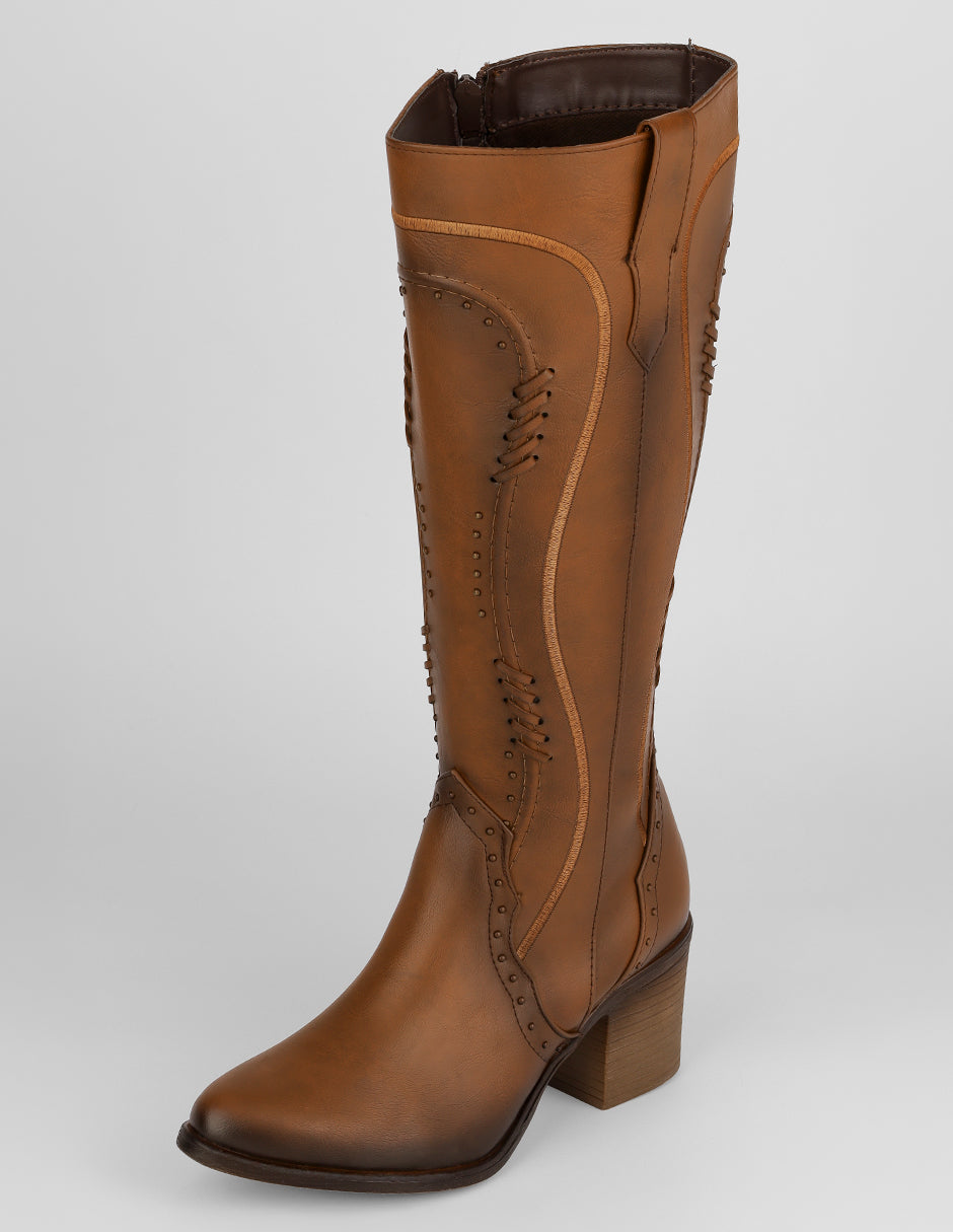 Botas altas West en Piel vegana – Café