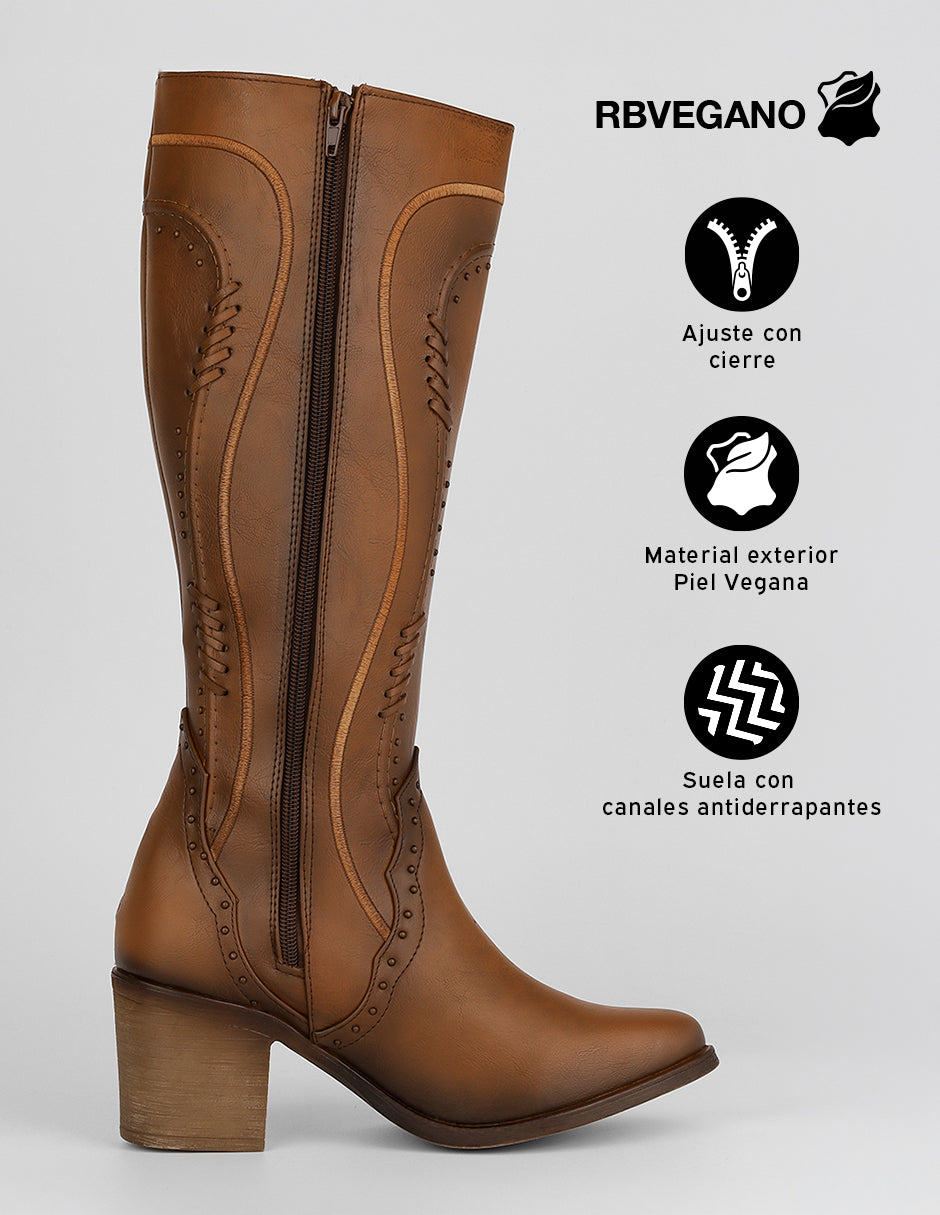 Botas altas West en Piel vegana – Café