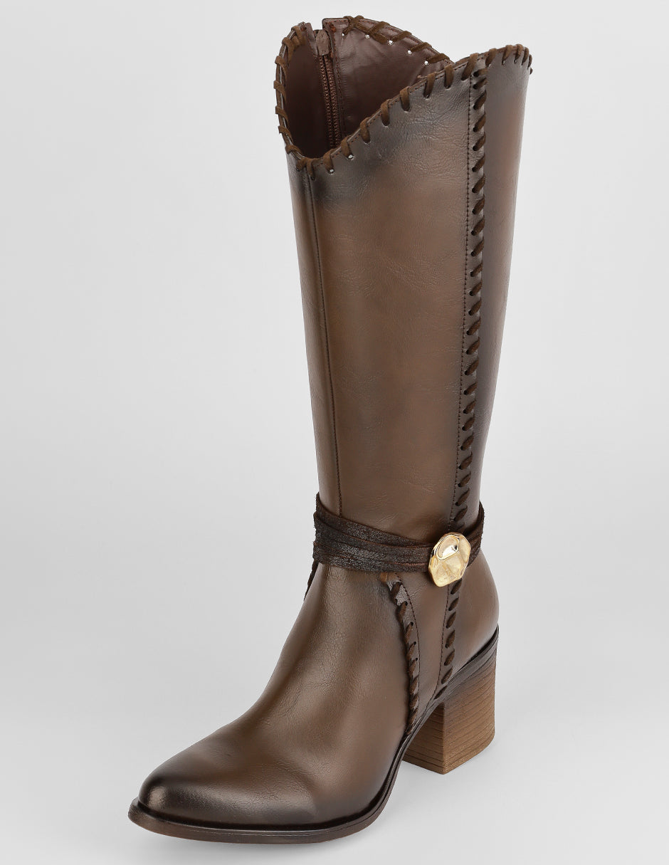 Botas altas West en Piel vegana – Café