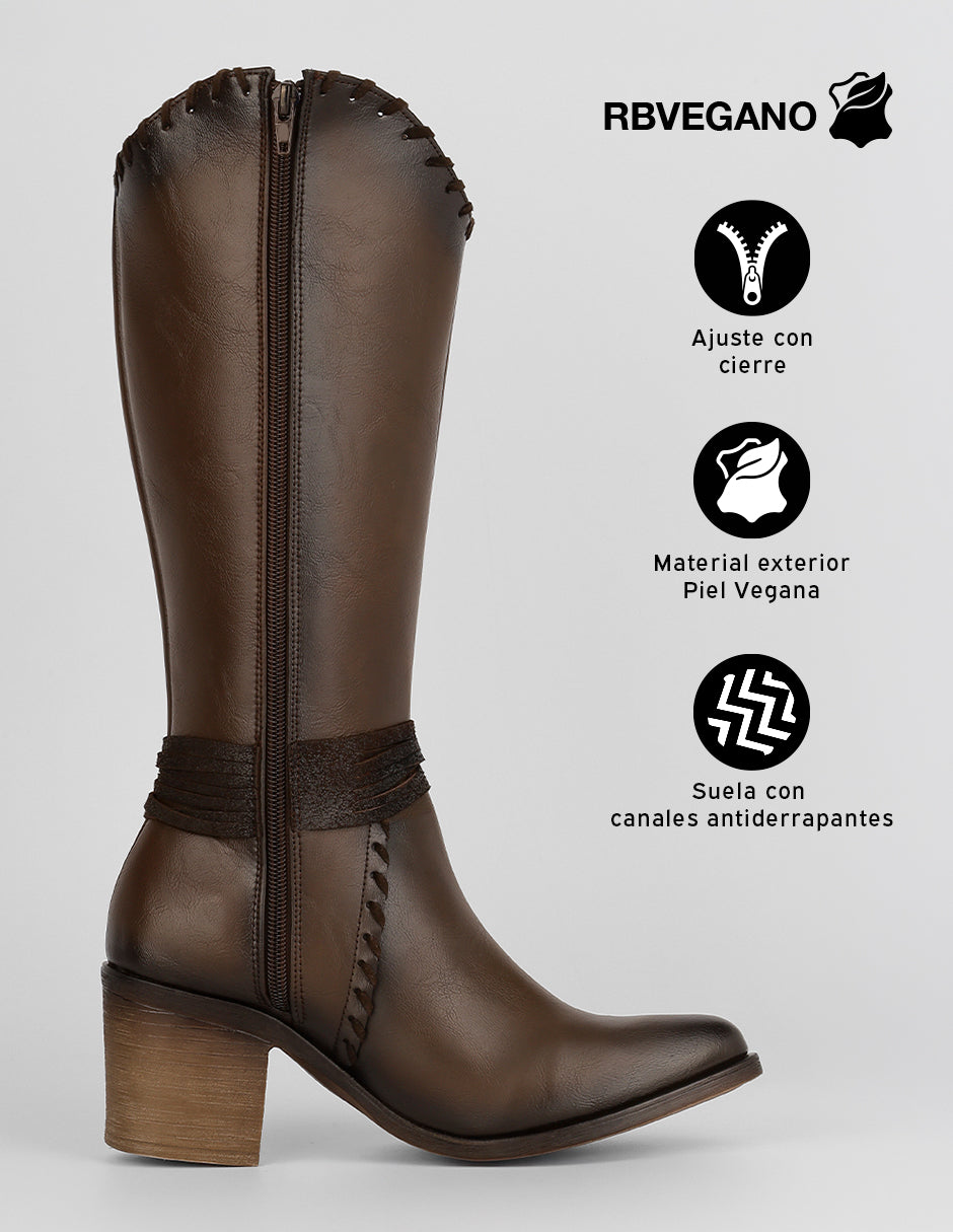 Botas altas West en Piel vegana – Café