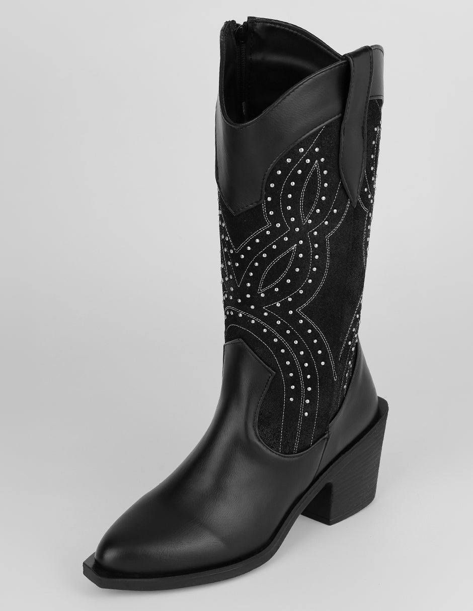 Botas tipo western West en Piel vegana – Negro