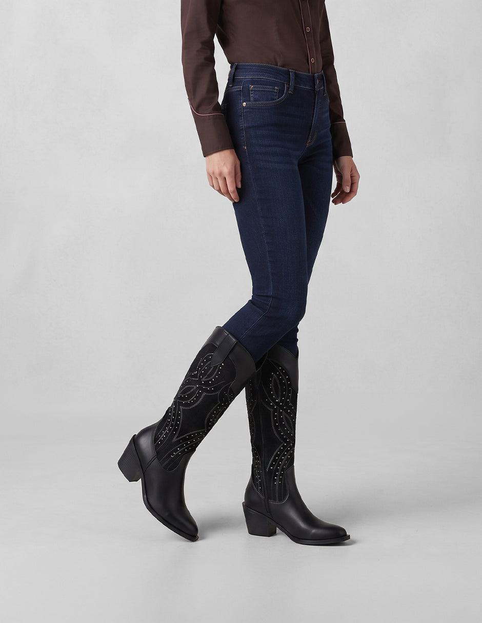 Botas tipo western West en Piel vegana – Negro