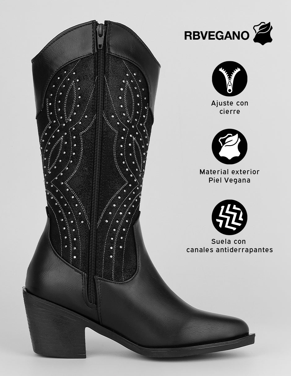 Botas tipo western West en Piel vegana – Negro