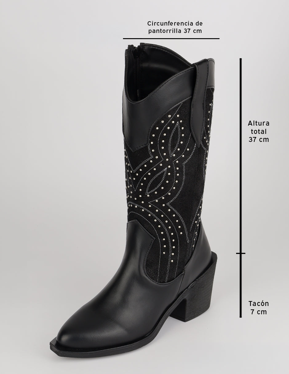 Botas tipo western West en Piel vegana – Negro