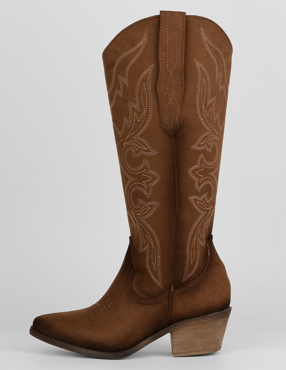 Botas tipo western Exterior Gamuza Color Café Para Mujer De RBCOLLECTION