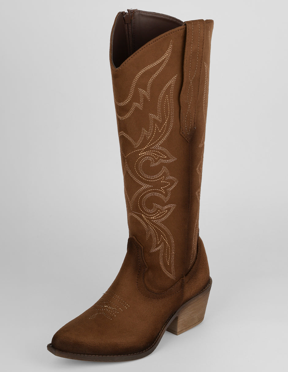 Botas tipo western West en Gamuza – Café