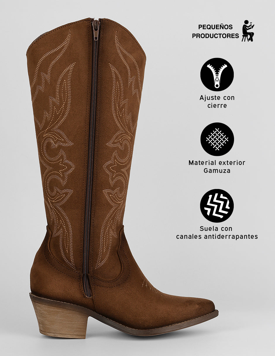 Botas tipo western West en Gamuza – Café