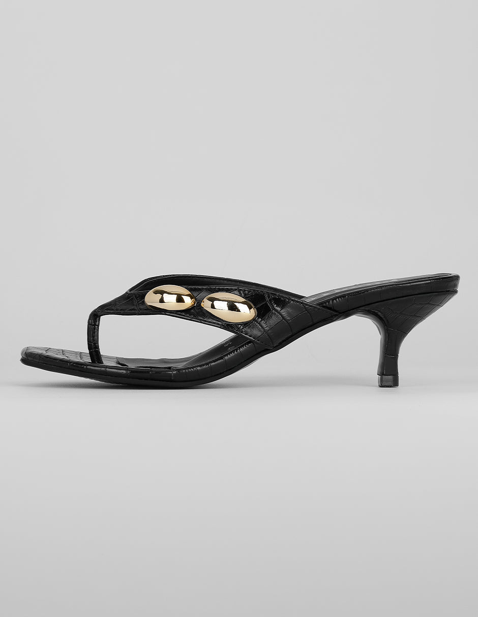 Sandalia con tacón Exterior Charol Color Negro Para Mujer De RBCOLLECTION