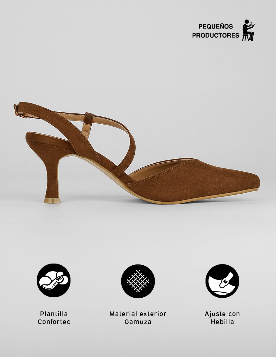 Zapatillas Slingback en Gamuza – Café