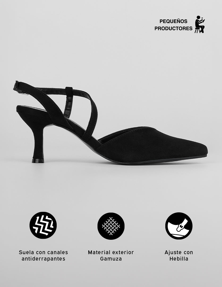 Zapatillas Slingback en Gamuza – Negro