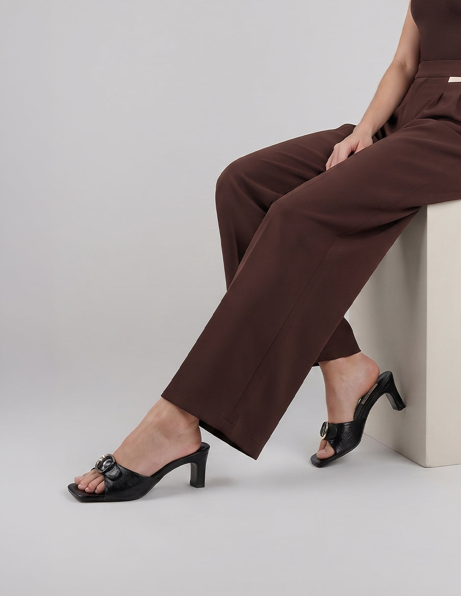 Sandalia con tacón Ave en Piel vegana – Negro