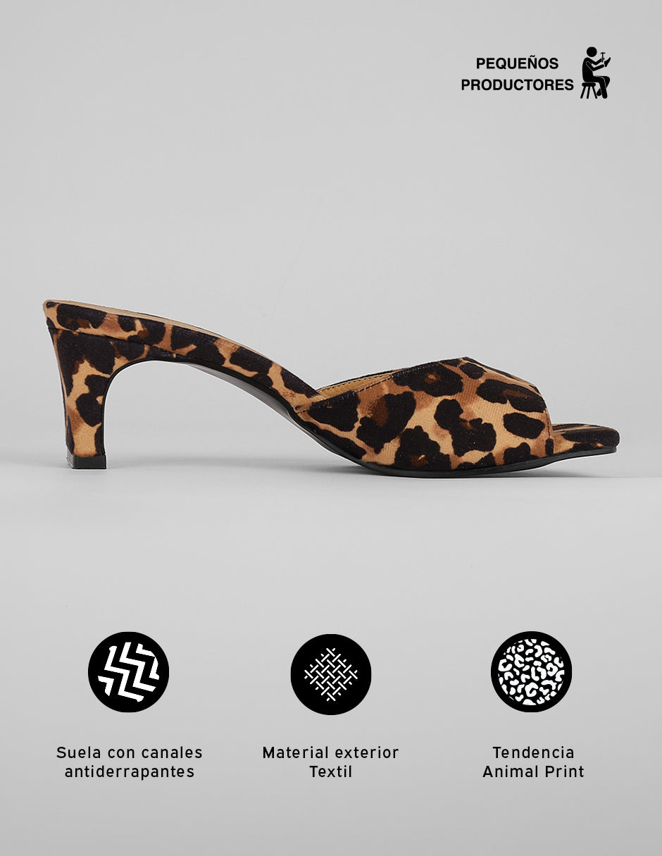 Sandalia con tacón Ave en Textil – Animal print