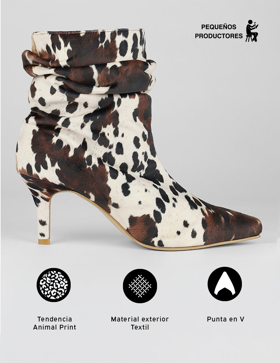 Botín con tacón Kitten en Textil – Animal print