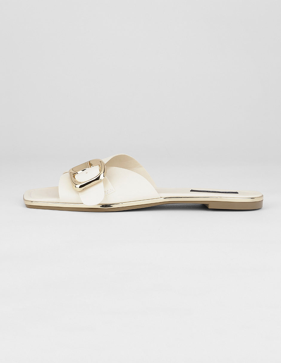Sandalias de piso Exterior Piel vegana Color Beige Para Mujer De RBCOLLECTION