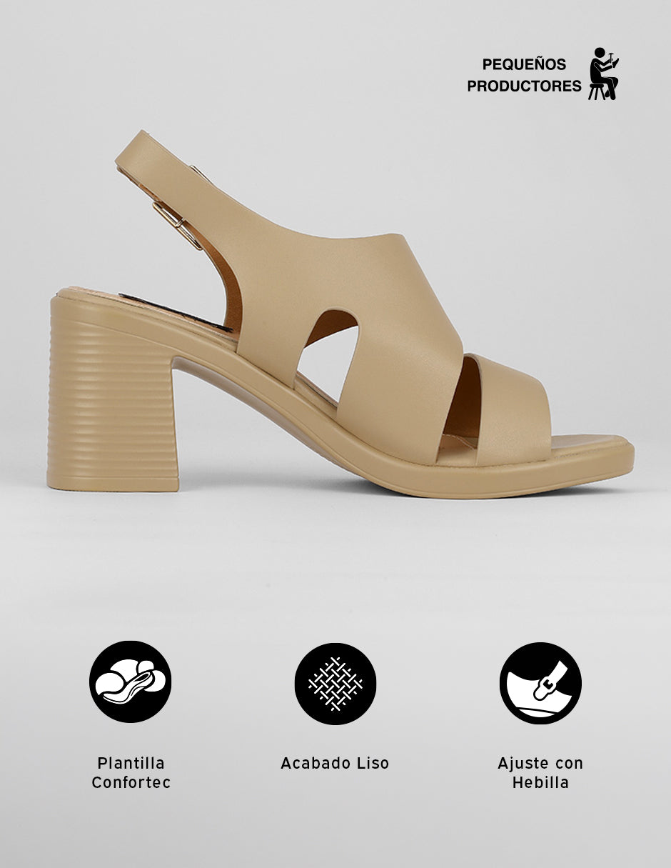 Sandalia con tacón Nevada en Sintético – Beige