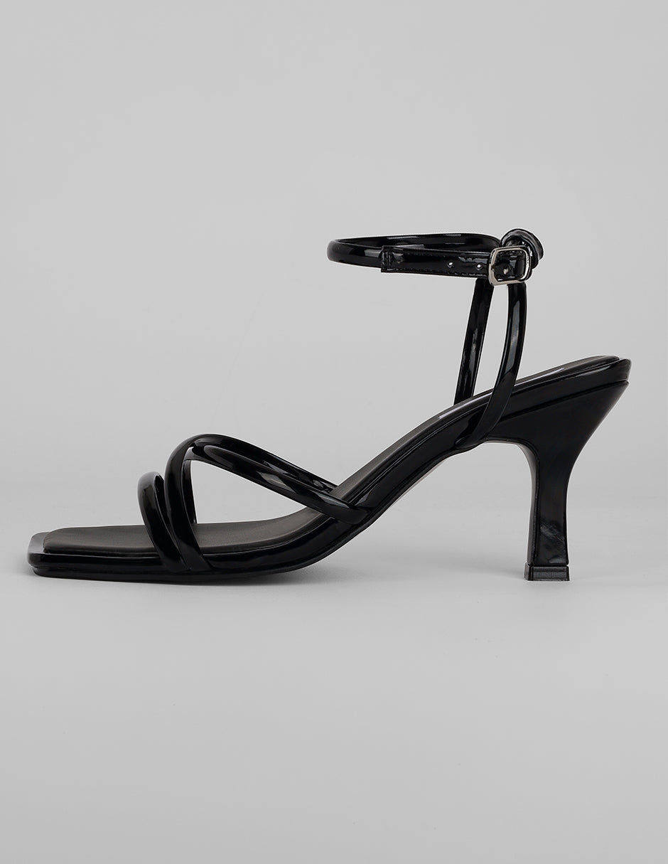 Sandalia con tacón Exterior Charol Color Negro Para Mujer De RBCOLLECTION