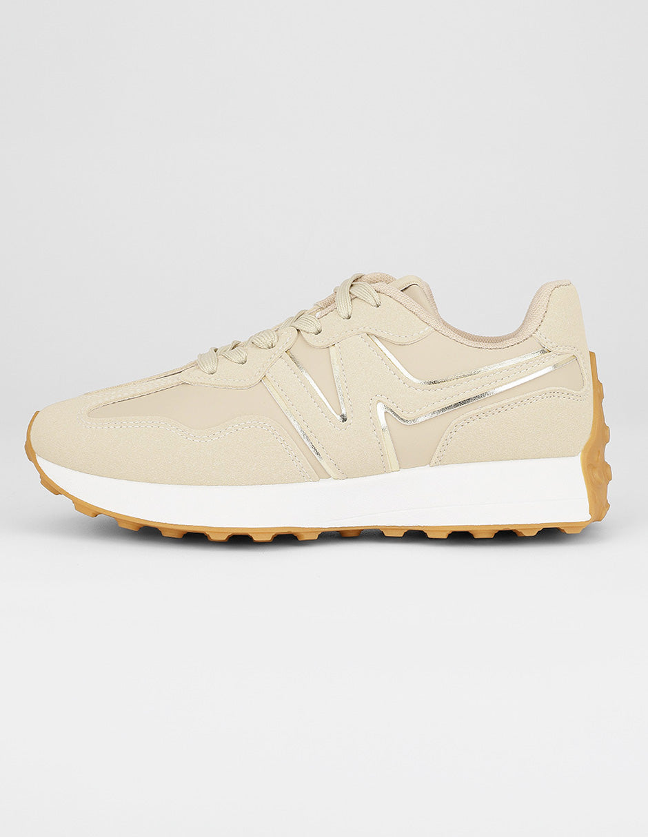 Tenis con cordones Exterior Piel vegana Color Beige Para Mujer De RBCOLLECTION