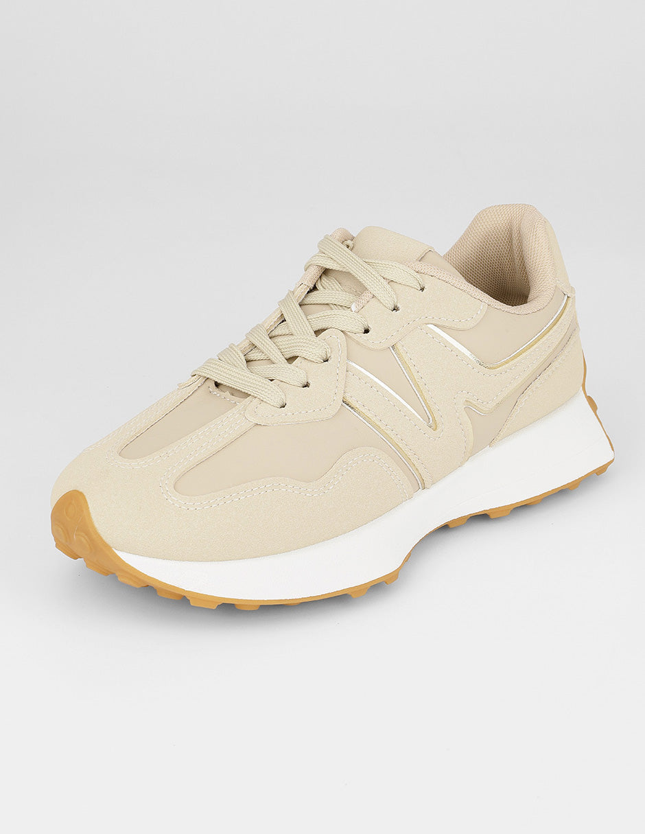 Tenis con cordones  Highline en Piel vegana – Beige