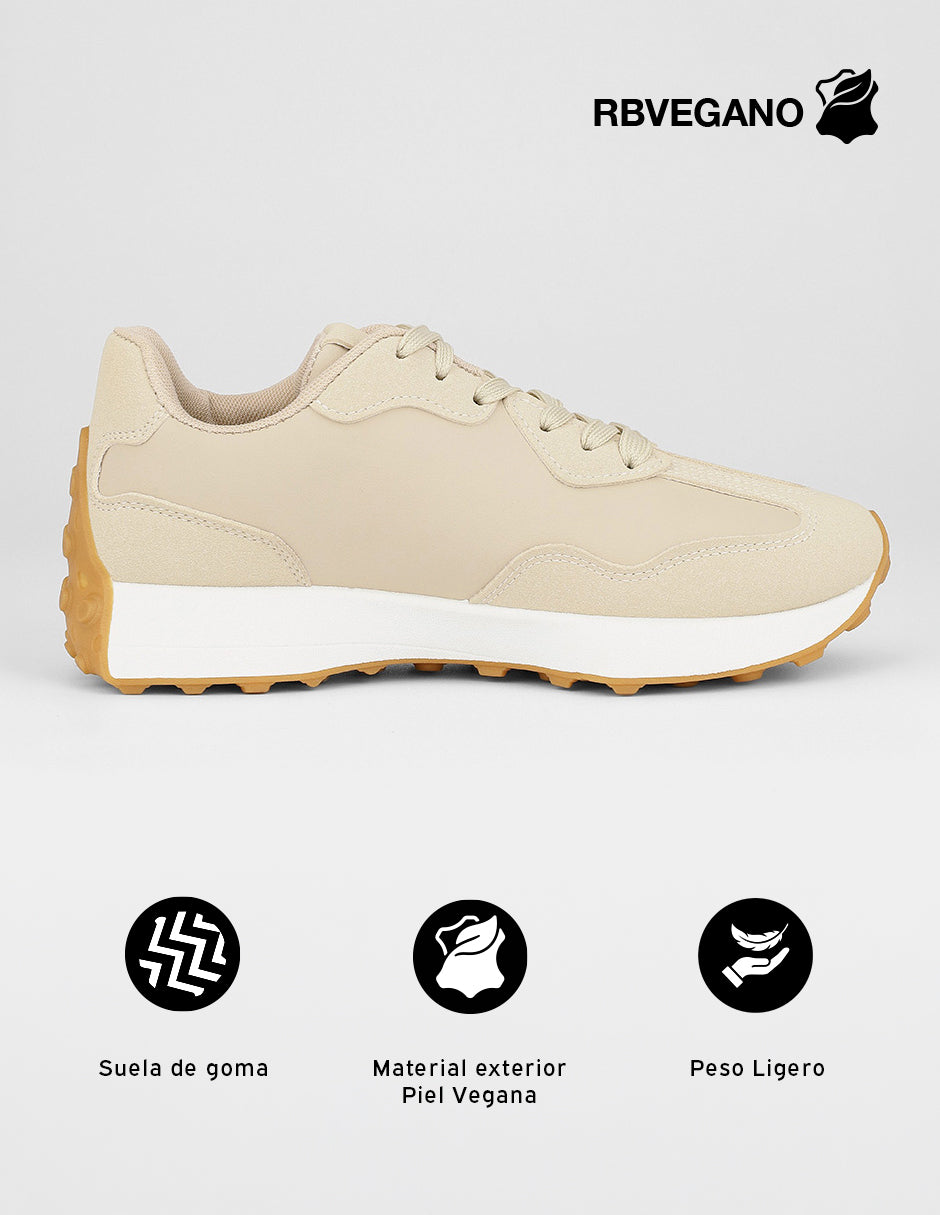 Tenis con cordones  Highline en Piel vegana – Beige
