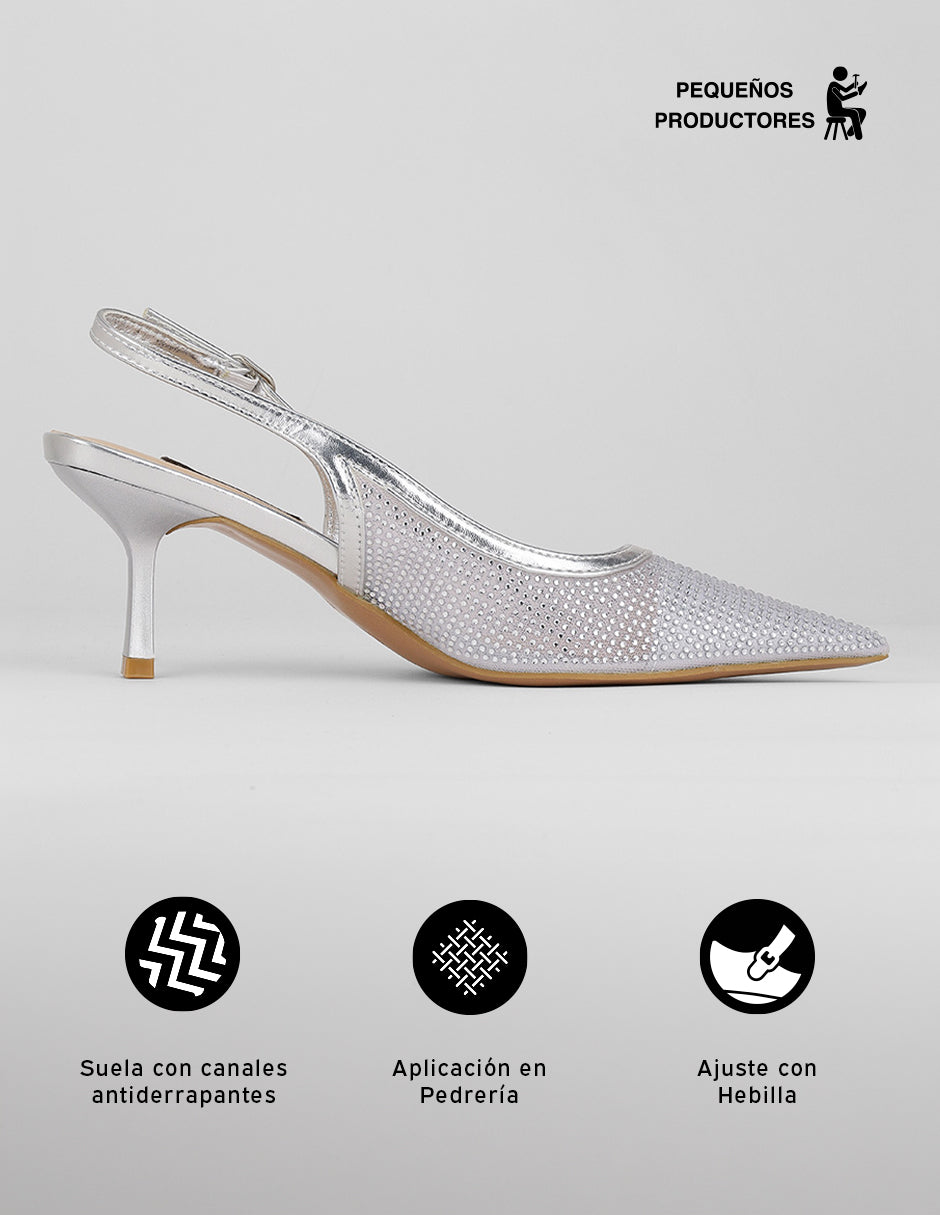 Zapatillas Slingback en Sintético – Plata