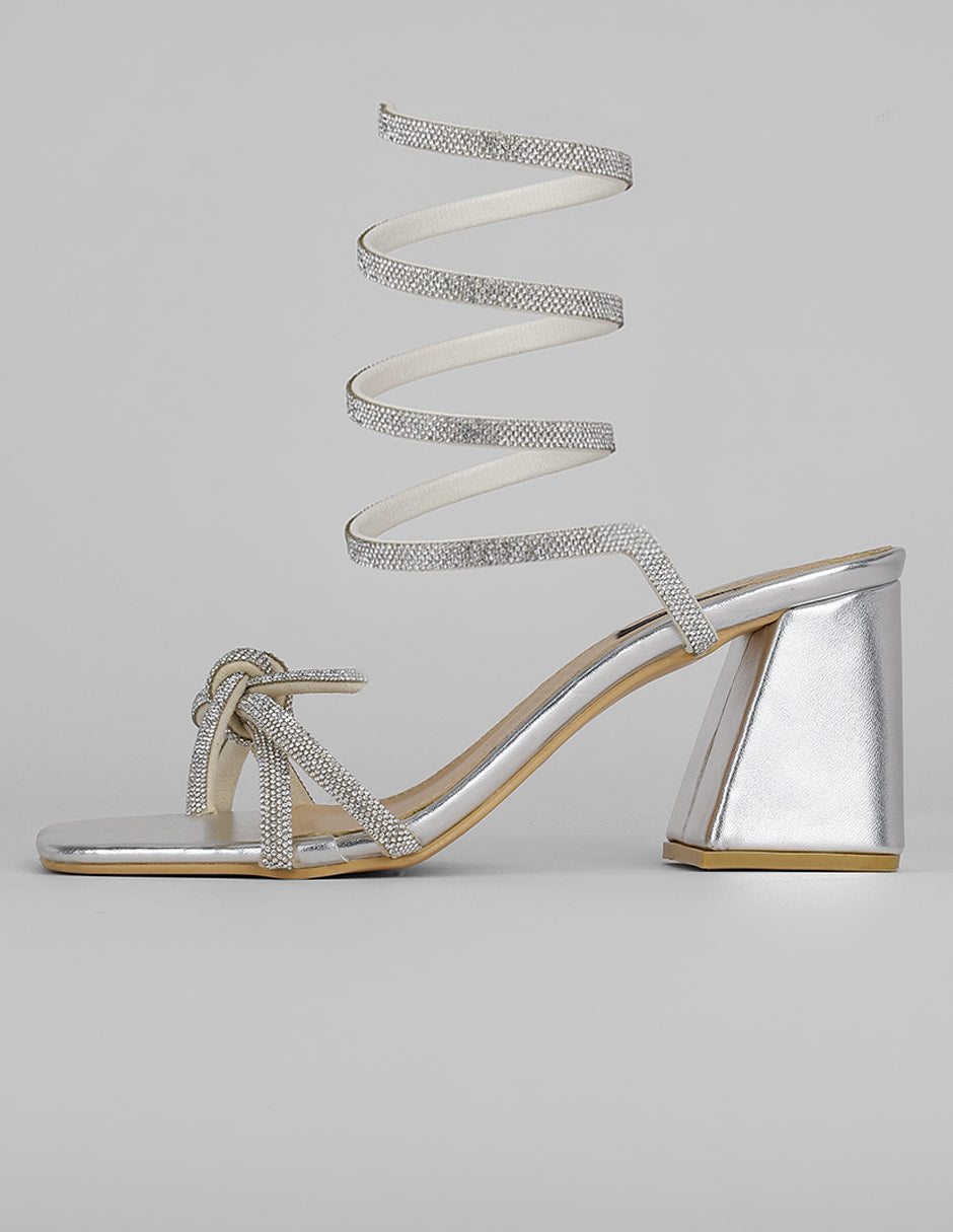 Sandalia con tacón Exterior Sintético Color Plata Para Mujer De RBCOLLECTION