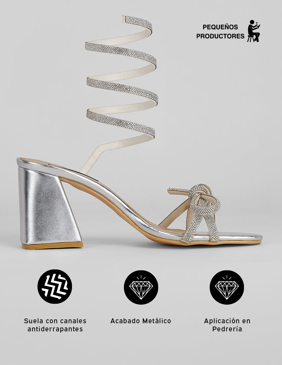 Sandalia con tacón Glowm en Sintético – Plata
