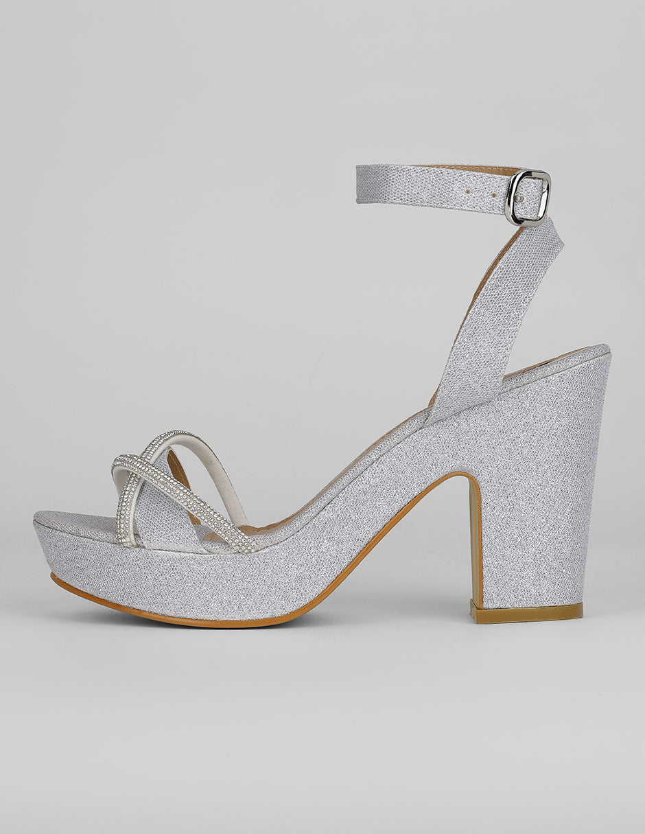 Sandalia con tacón Exterior Sintético Color Plata Para Mujer De RBCOLLECTION