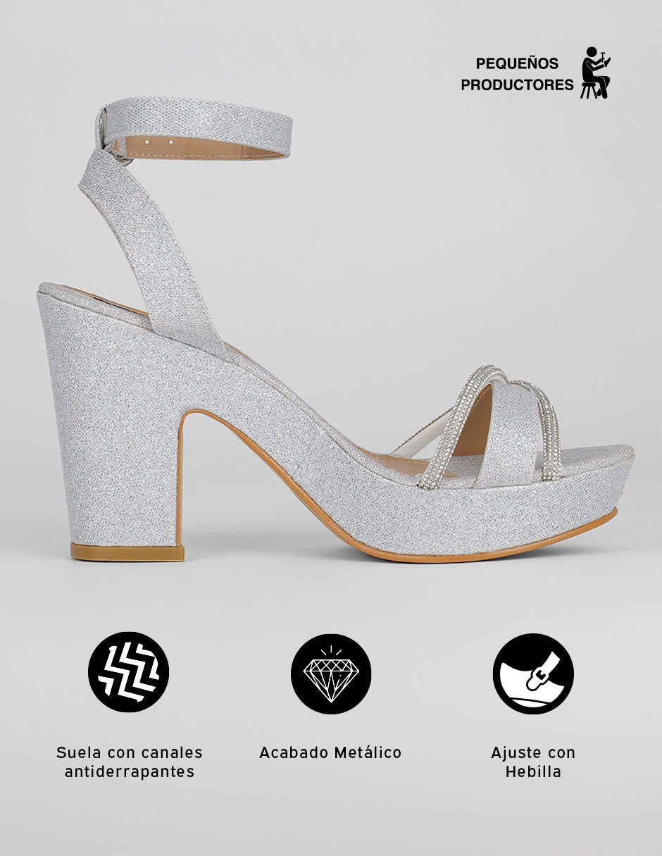Sandalia con tacón Glowm en Sintético – Plata