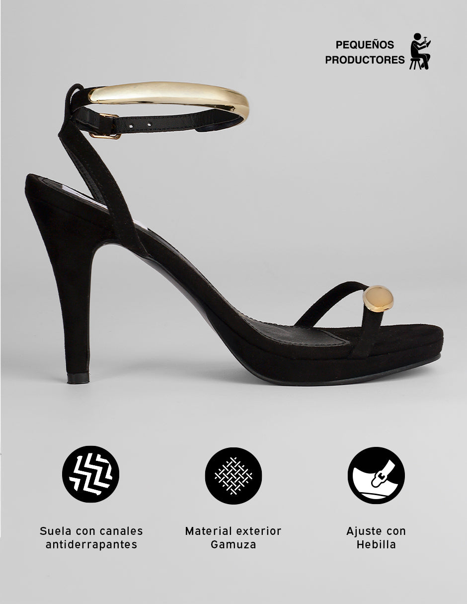 Sandalia con tacón Sylen en Gamuza – Negro