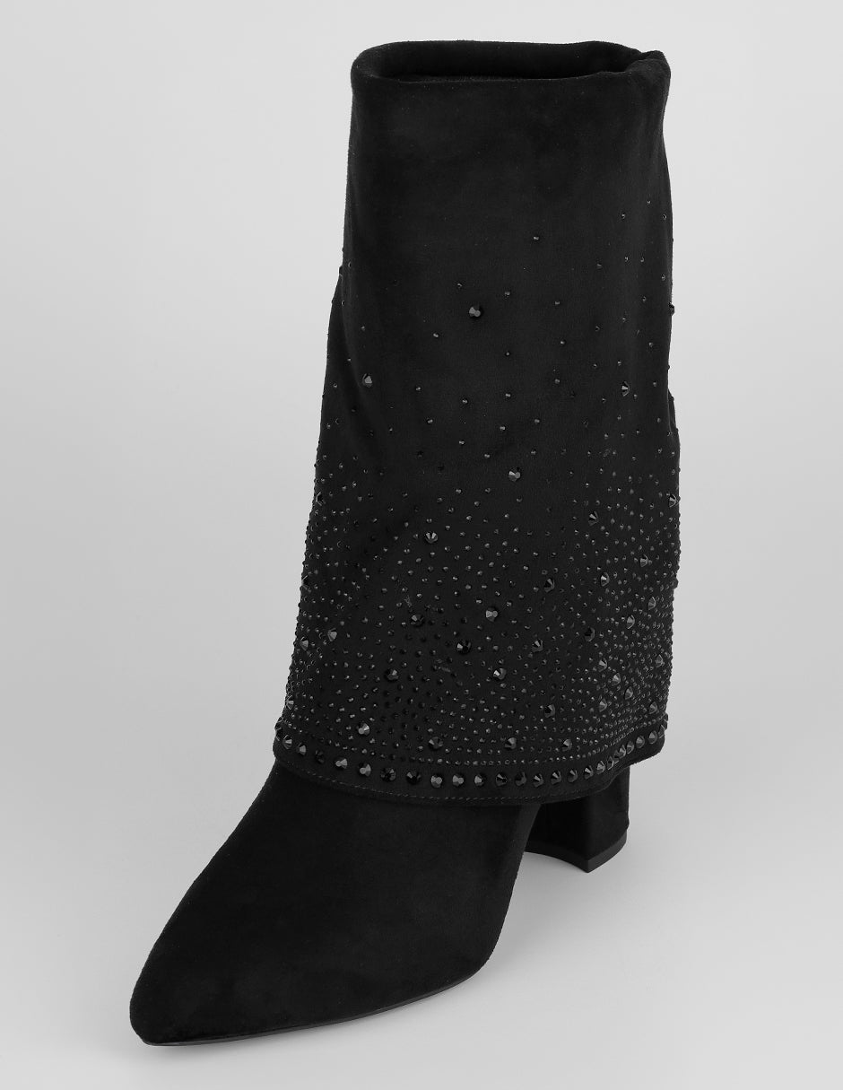 Botín con tacón Zhara en Gamuza – Negro
