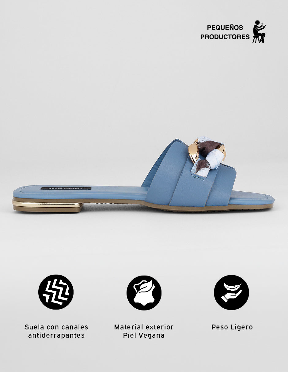 Sandalias de piso Hera en Piel vegana – Azul