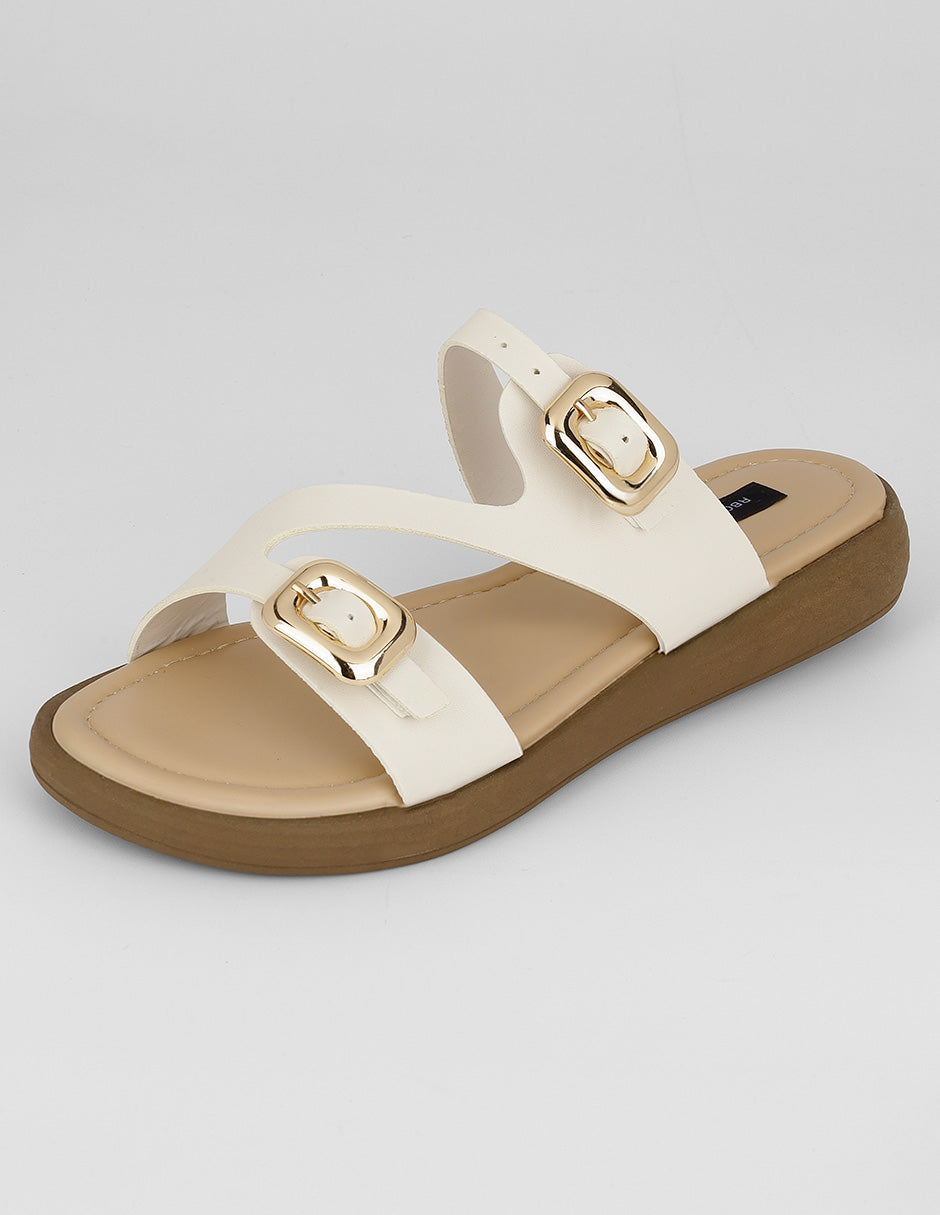 Sandalias de piso Brit en Piel vegana – Blanco