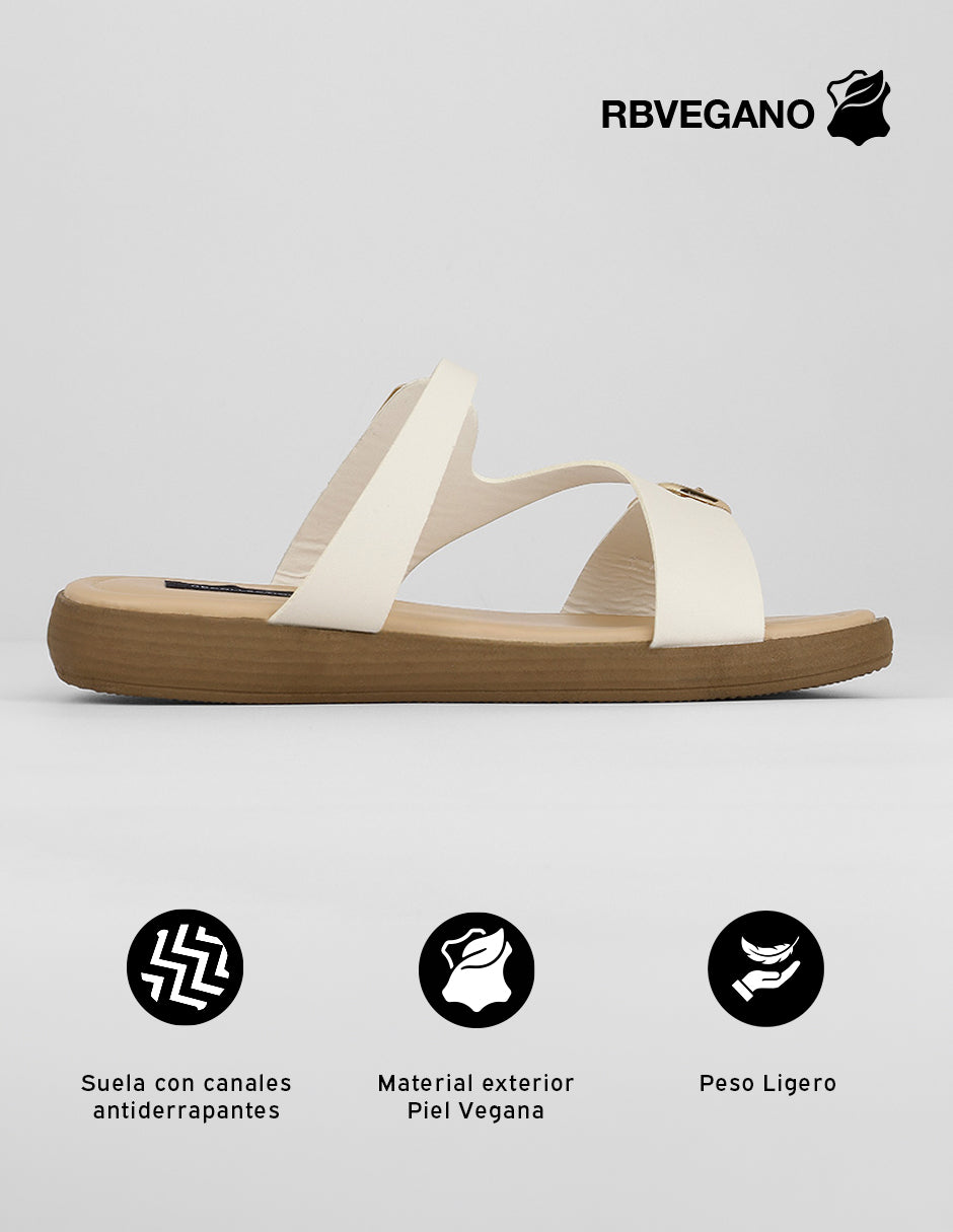 Sandalias de piso Brit en Piel vegana – Blanco