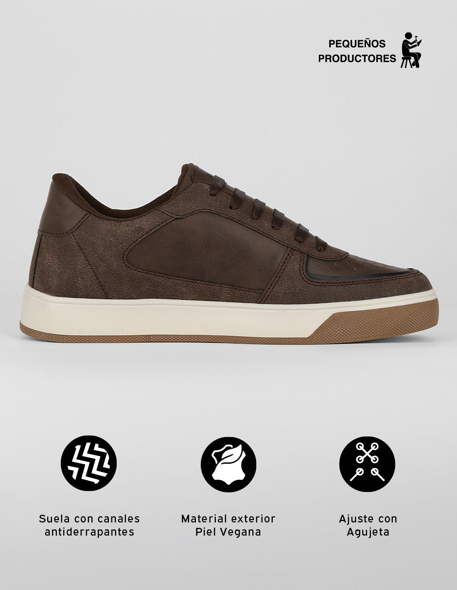 Tenis con cordones Urban en Piel vegana – Café