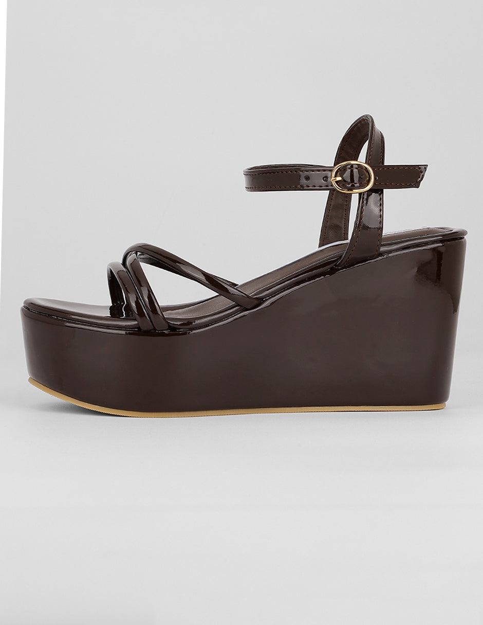 Sandalias con plataforma Exterior Charol Color Café Para Mujer De RBCOLLECTION