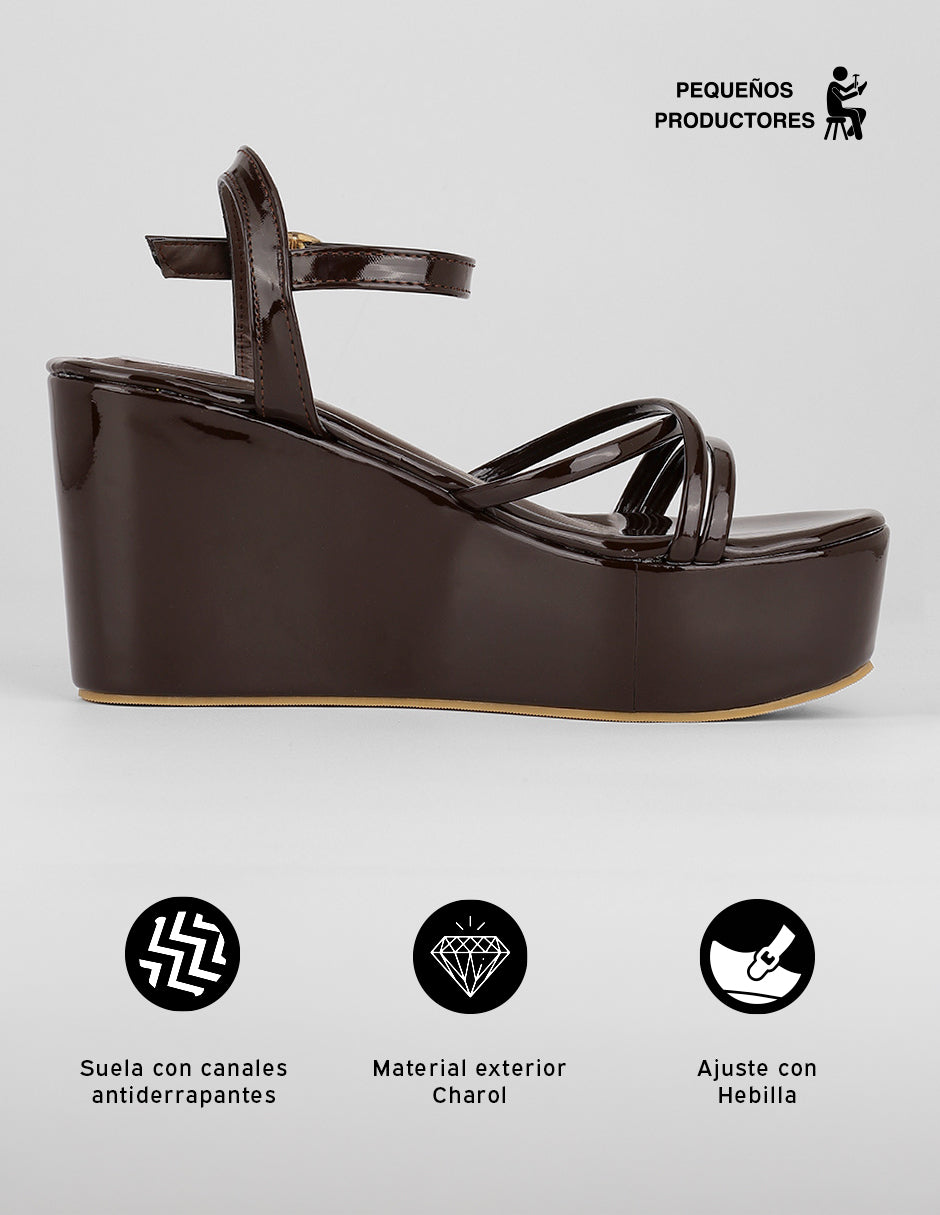 Sandalias con plataforma Brit en Charol – Café