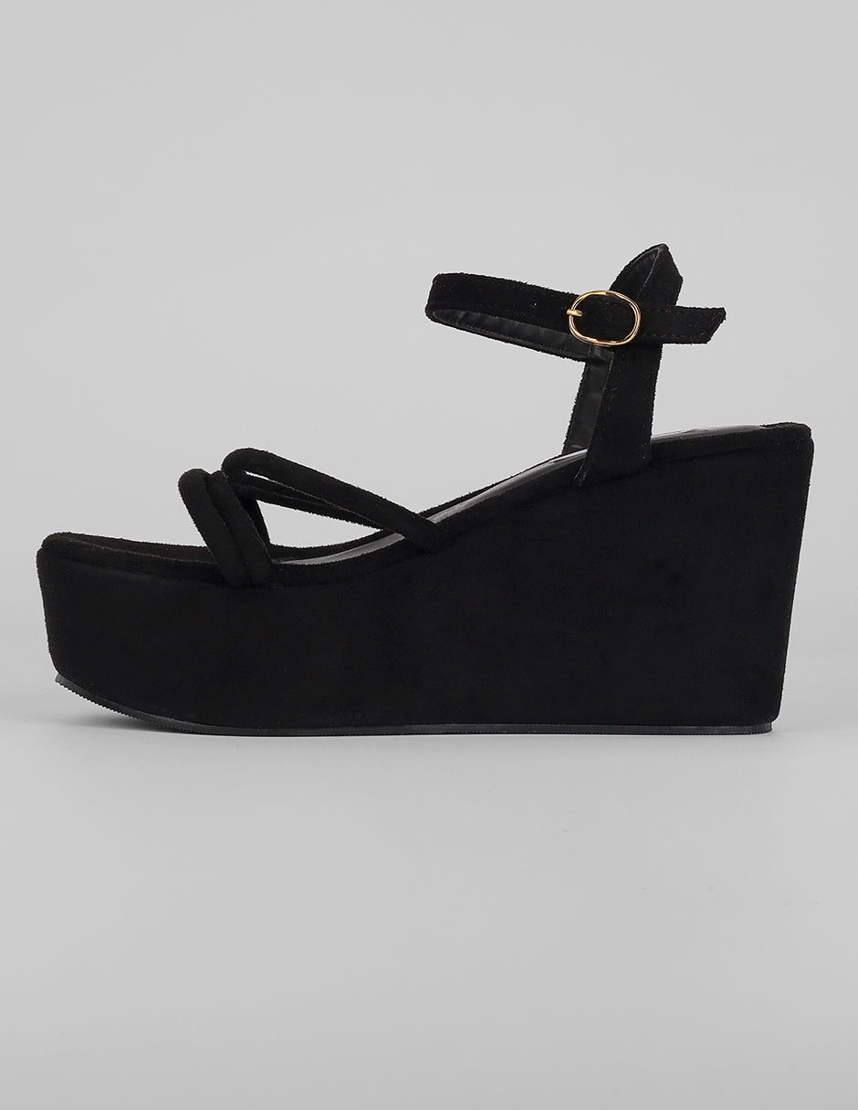 Sandalias con plataforma Exterior Gamuza Color Negro Para Mujer De RBCOLLECTION