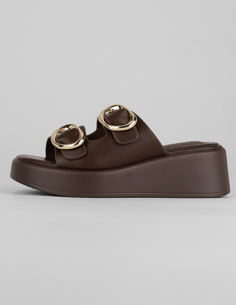 Sandalias con plataforma Exterior Piel vegana Color Café Para Mujer De RBCOLLECTION