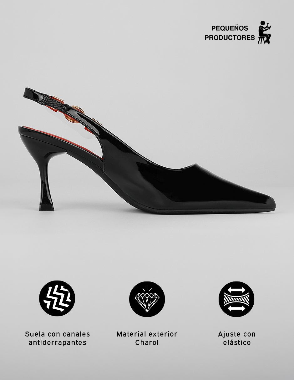 Zapatillas Slingback en Charol – Negro