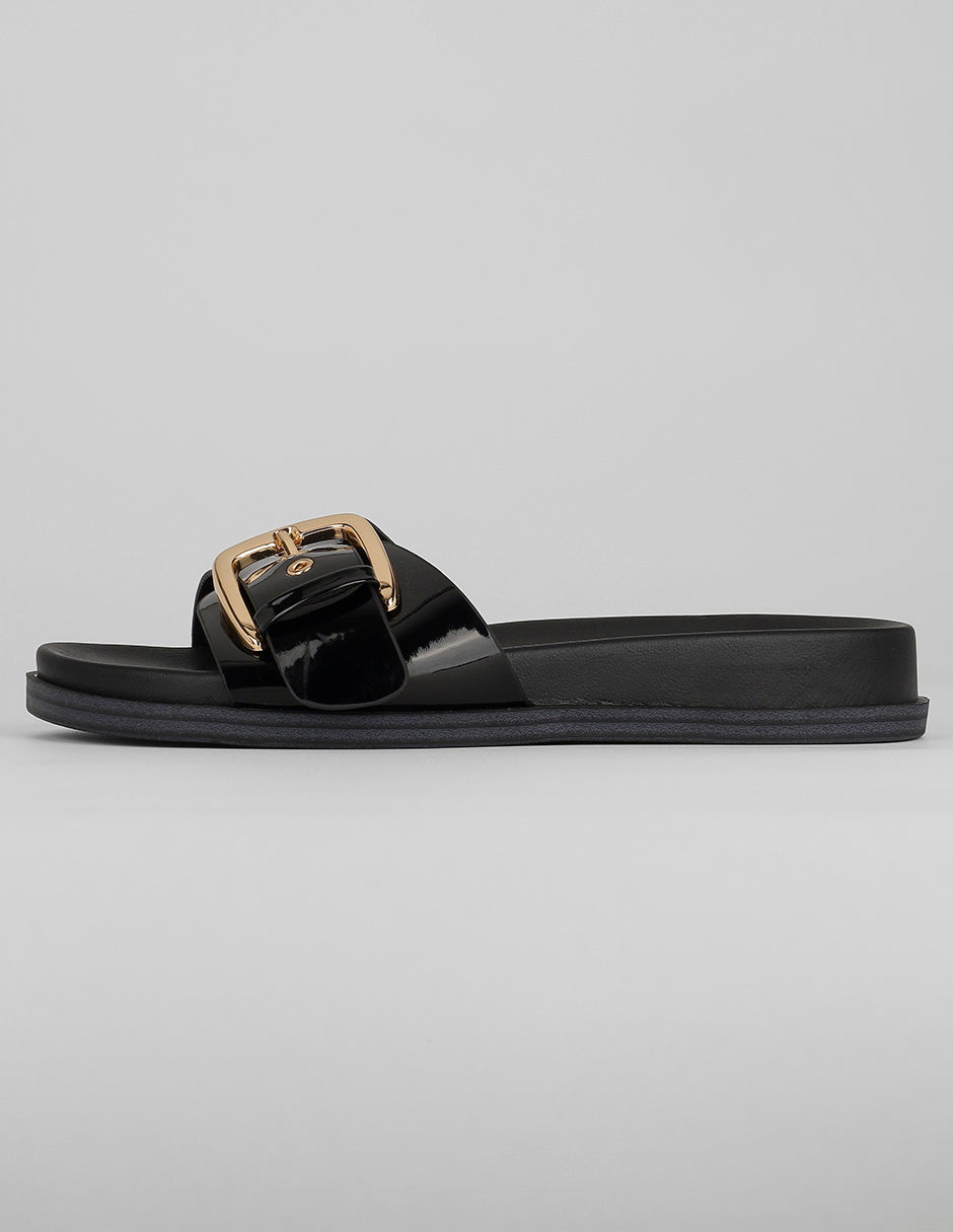 Sandalias de piso Exterior Charol Color Negro Para Mujer De RBCOLLECTION