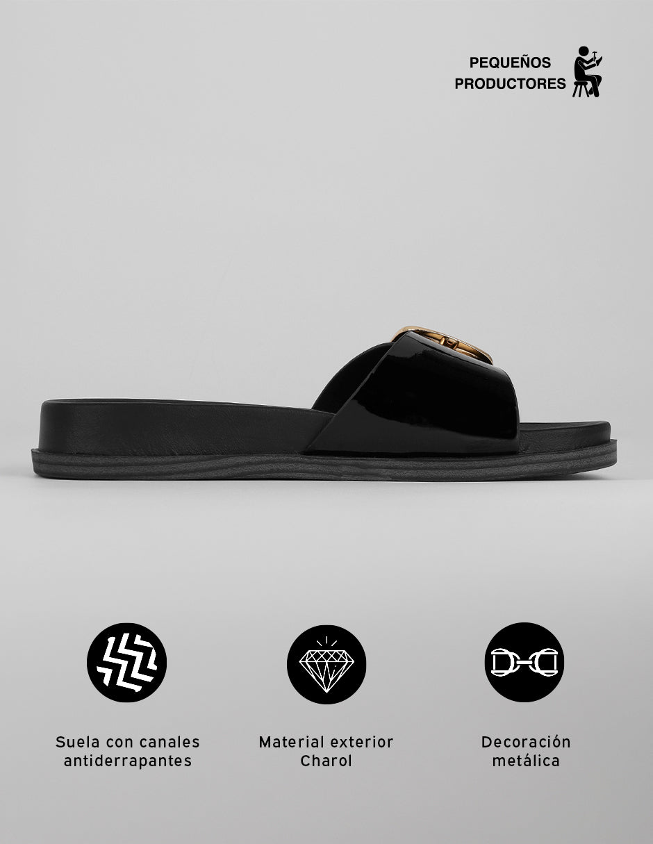Sandalias de piso Soft en Charol – Negro