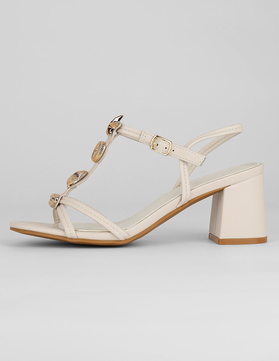 Sandalia con tacón Exterior Piel vegana Color Beige Para Mujer De RBCOLLECTION