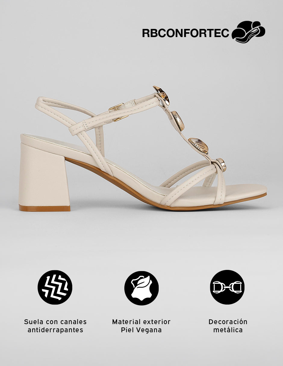 Sandalia con tacón Ave en Piel vegana – Beige