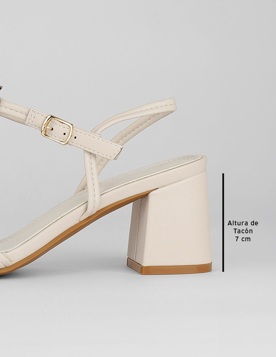 Sandalia con tacón Ave en Piel vegana – Beige