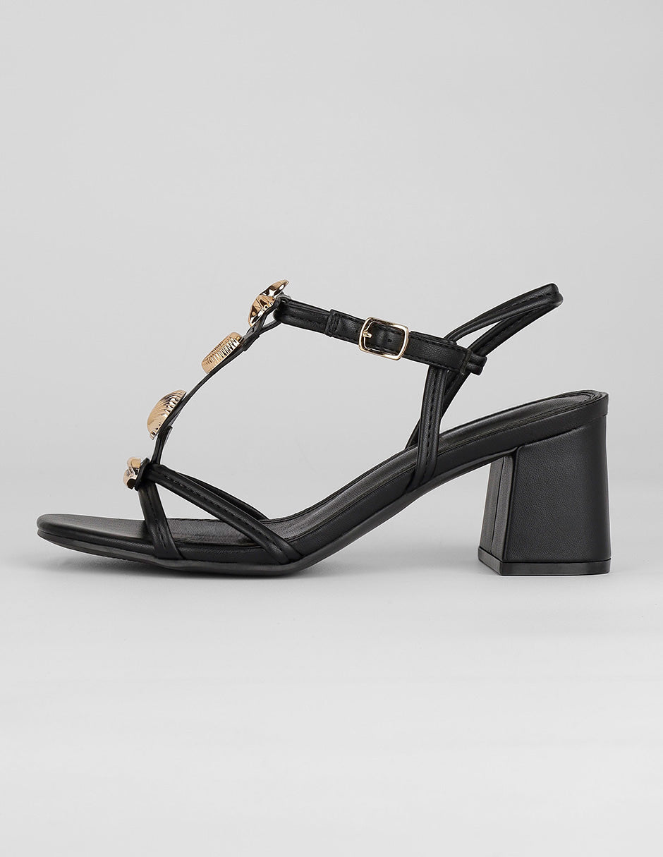 Sandalia con tacón Exterior Piel vegana Color Negro Para Mujer De RBCOLLECTION