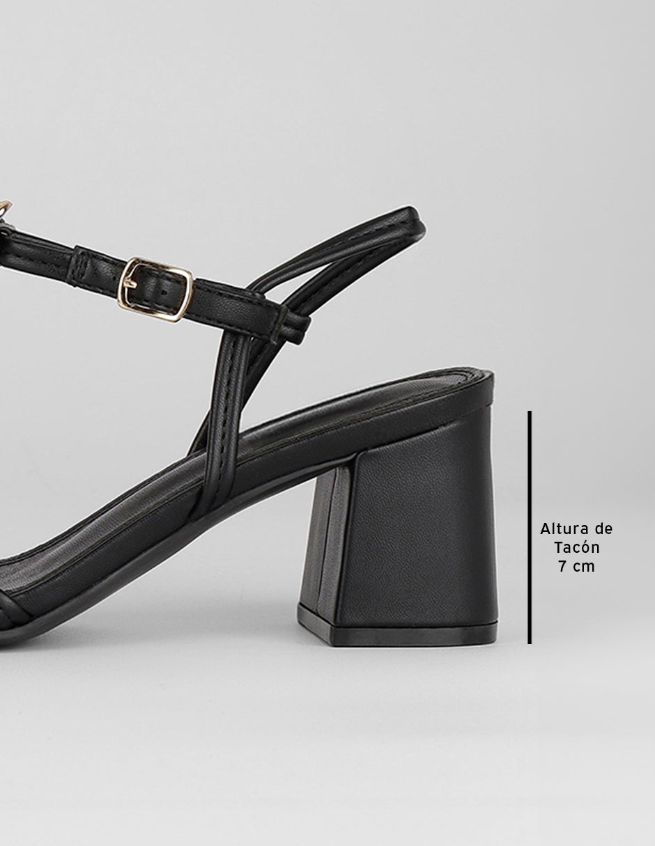Sandalia con tacón Ave en Piel vegana – Negro