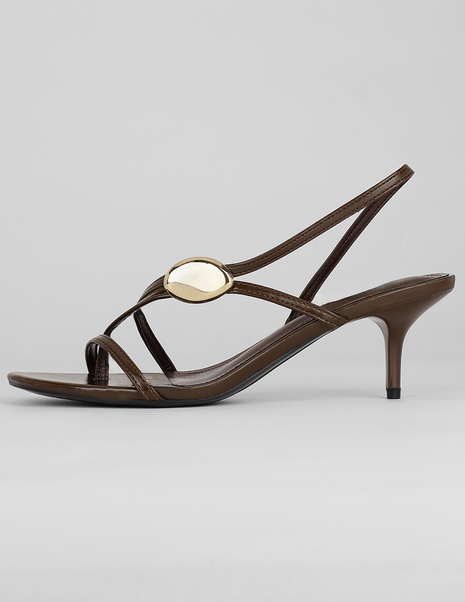 Sandalia con tacón Exterior Piel vegana Color Café Para Mujer De RBCOLLECTION