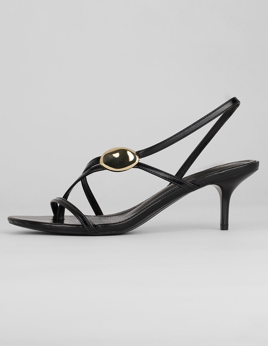 Sandalia con tacón Exterior Piel vegana Color Negro Para Mujer De RBCOLLECTION